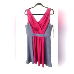 Elle Womens Sleeveless Gray, Magenta Color Block Dress Casual Formal SZ 14